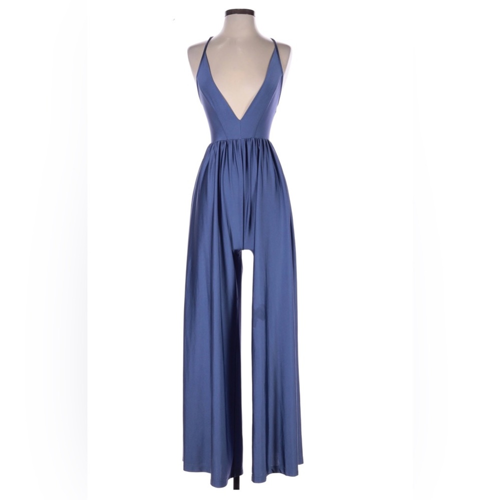 Urban Outfitters Blue Plunging V-Neck Wide Leg Jumpsuit